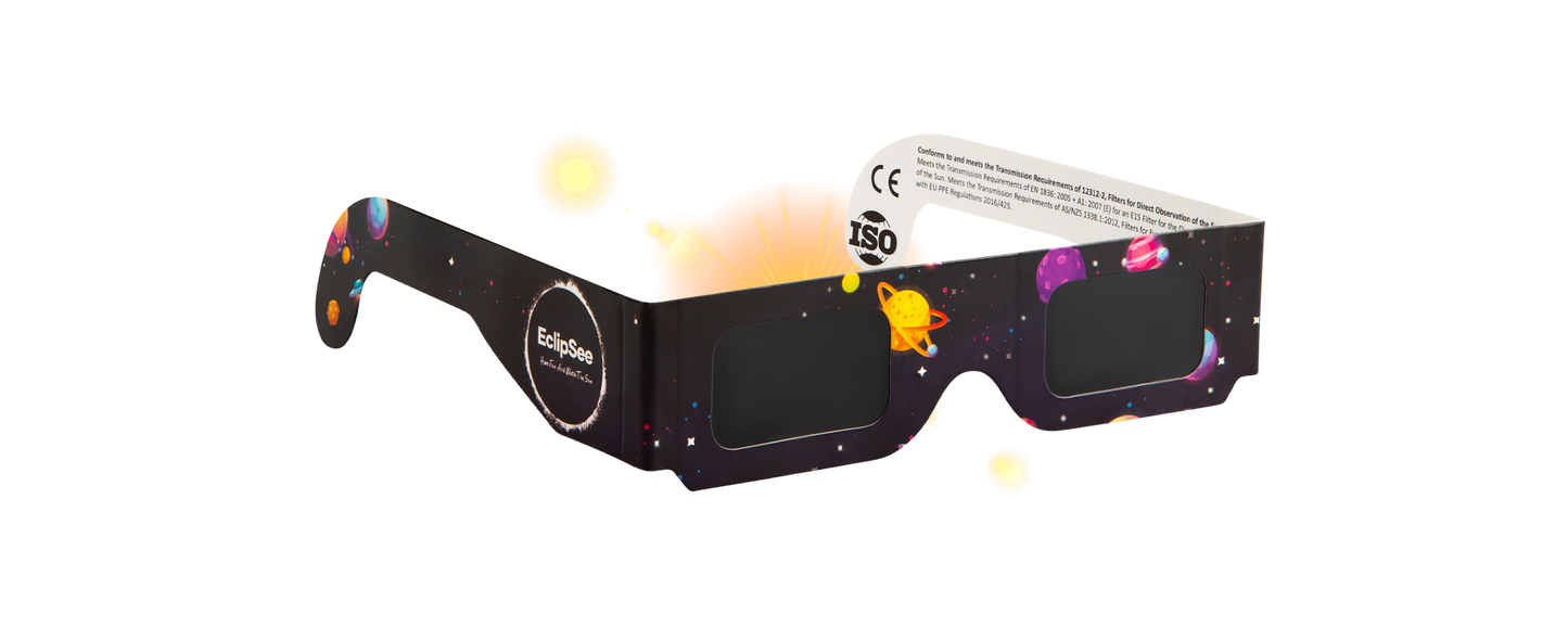 EclipSee Solar Eclipse Glasses Approved Paper Solar Eclipse Sunglasses - CE & ISO Certified Solar Eclipse Glasses, Solar Eclipse Viewing Glasses for Kids & Adults  - Black