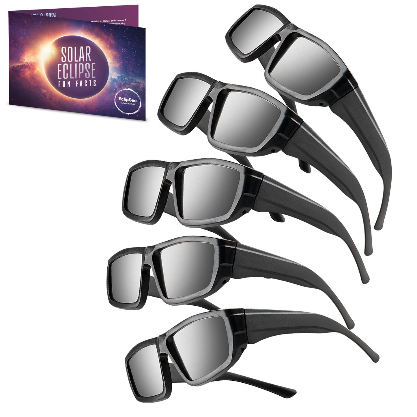 EclipSee Solar Eclipse Glasses Approved Plastic Solar Eclipse Viewing Glasses - CE & ISO Certified Solar Eclipse Glasses, Solar Eclipse Sunglasses for Kids & Adults - Black - Available in 1, 3, Or 5 pack