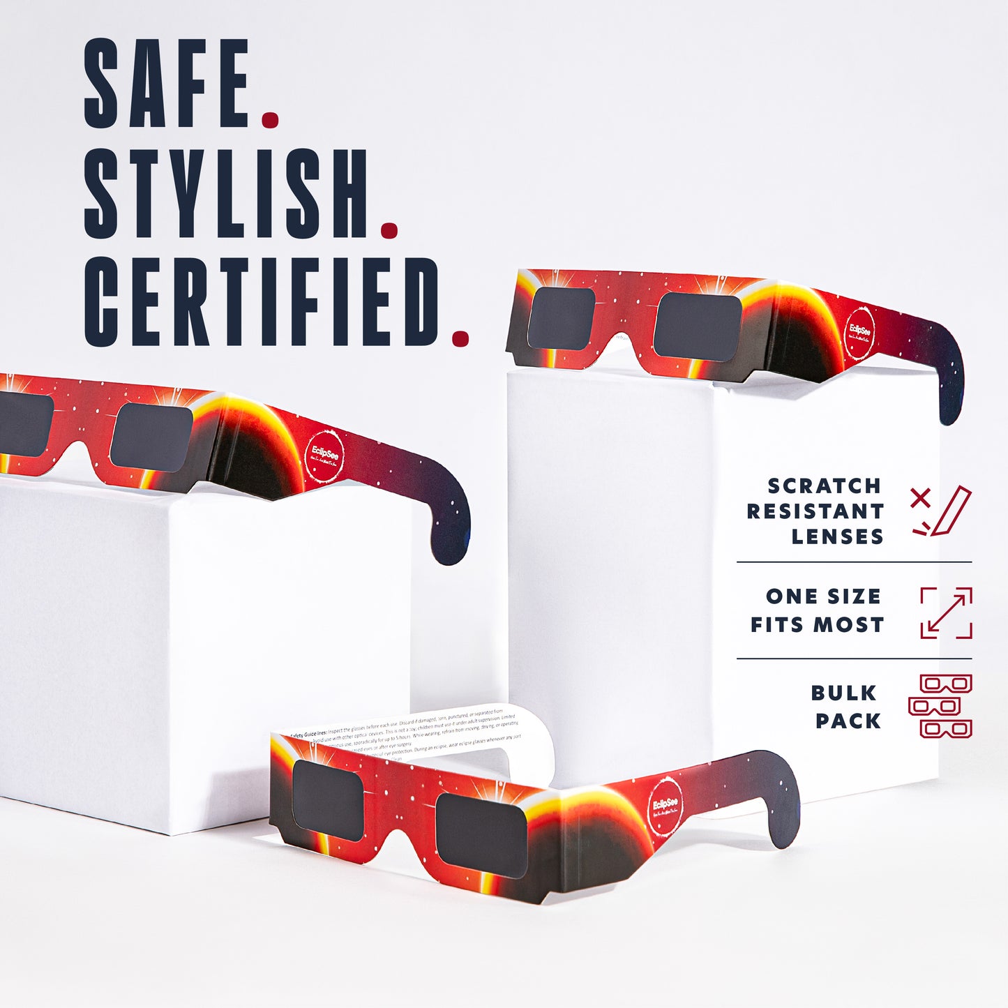 EclipSee Solar Eclipse Glasses Approved Paper Solar Eclipse Sunglasses - CE & ISO Certified Solar Eclipse Glasses, Solar Eclipse Viewing Glasses for Kids & Adults