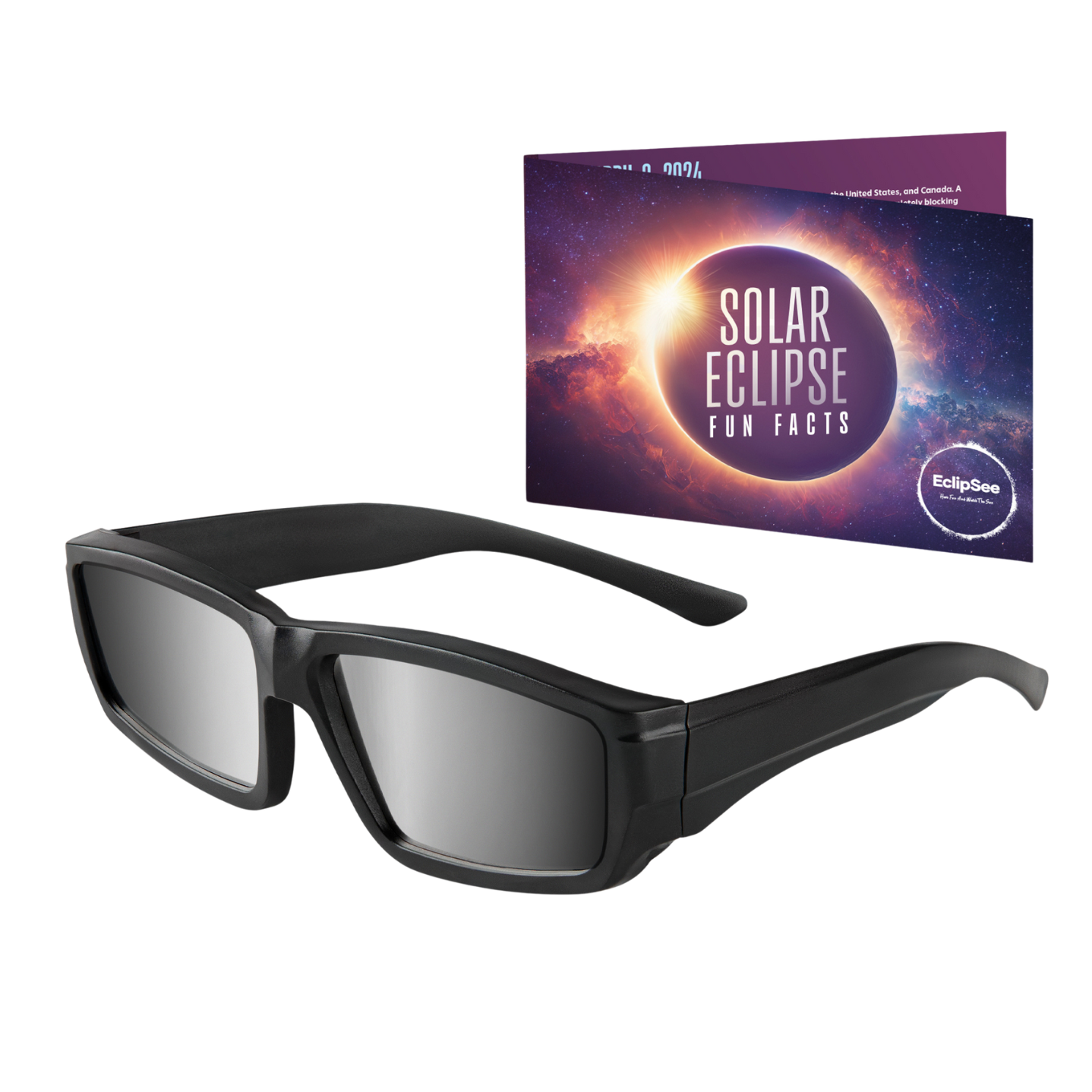 EclipSee Solar Eclipse Glasses Approved Plastic Solar Eclipse Viewing Glasses - CE & ISO Certified Solar Eclipse Glasses, Solar Eclipse Sunglasses for Kids & Adults - Black - Available in 1, 3, Or 5 pack