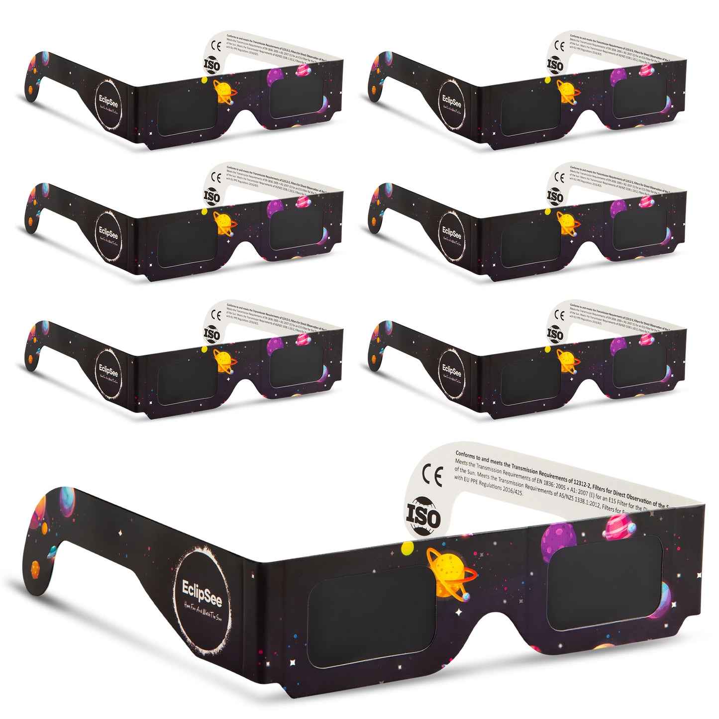 EclipSee Solar Eclipse Glasses Approved Paper Solar Eclipse Sunglasses - CE & ISO Certified Solar Eclipse Glasses, Solar Eclipse Viewing Glasses for Kids & Adults  - Black